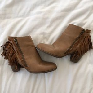 Cognac Fringe Booties